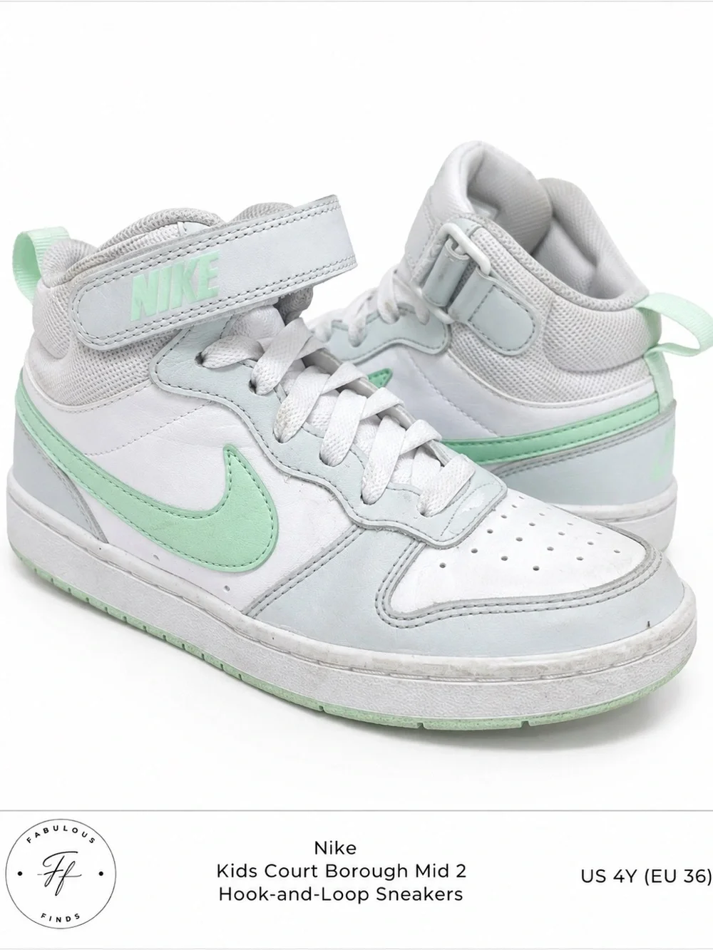 Nike Court Borough Mid 2 White Mint Green Mid Top Sneakers Youth 4Y